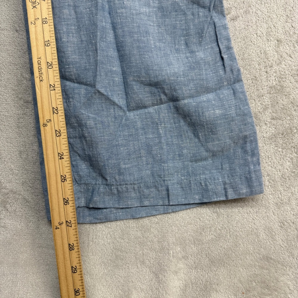 Athleta Cabo Linen Wide Leg Pant Women 8 Blue Smocked Waist Pocket Boho Travel - Picture 3 of 11